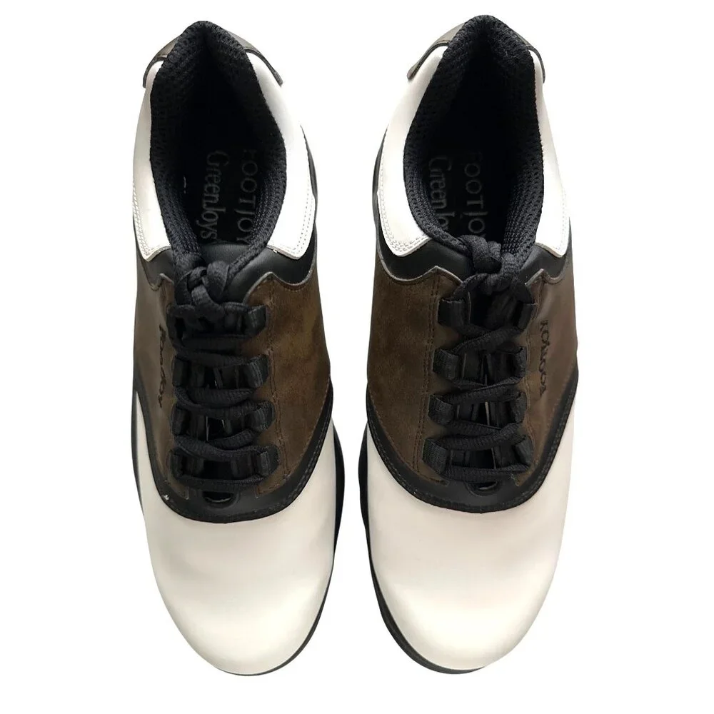 Footjoy Golf Shoes White Brown Leather Performance Comfort Greenjoys Size 9.5